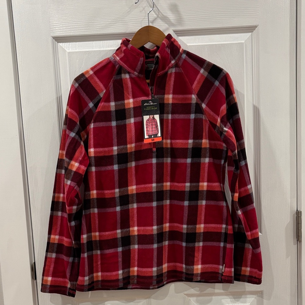 Eddie Bauer Red and Black Plaid Fleece 1/4 Zip